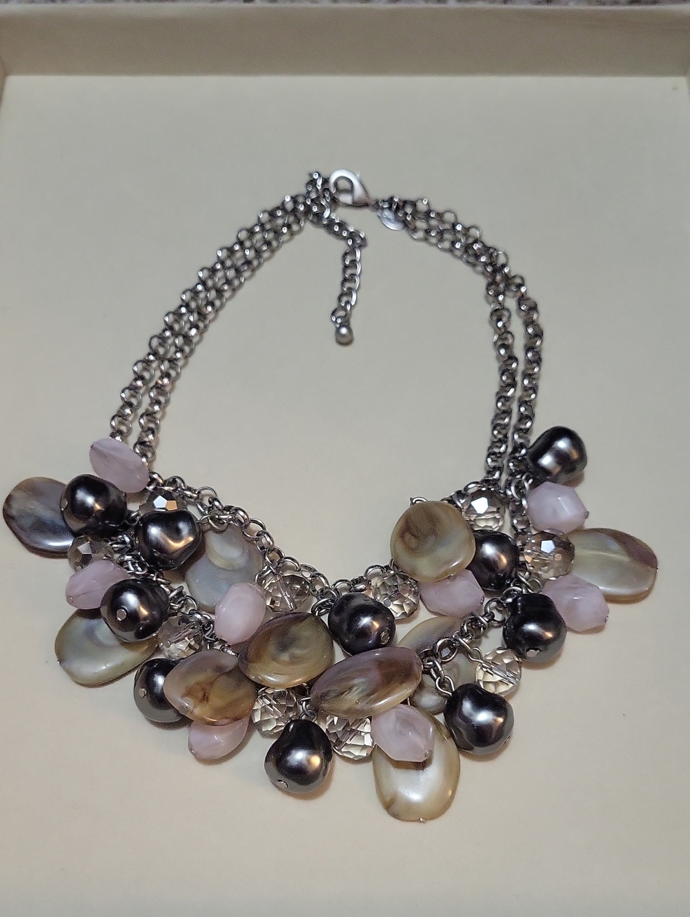 Chico's Silver-Tone Necklace with Pink, Cream and Gray Accents